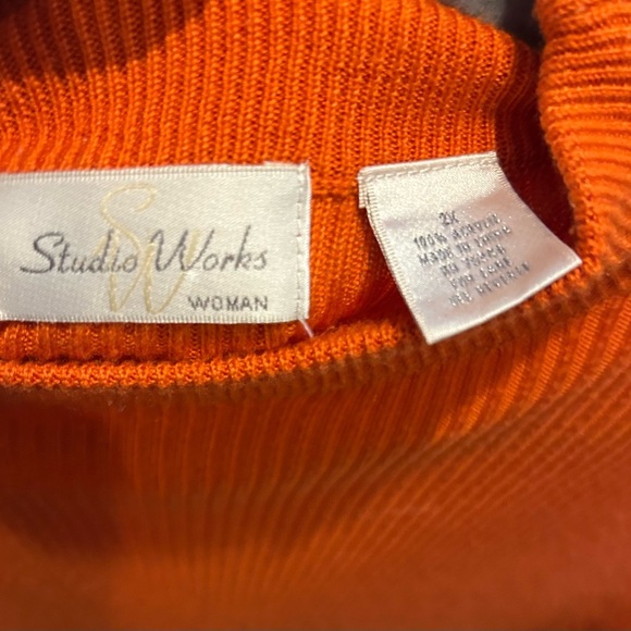 Studio Works Sweater Women's 2X 100% Acrylic Ribbed Knit Orange Short Sleeve EUC - Picture 5 of 8
